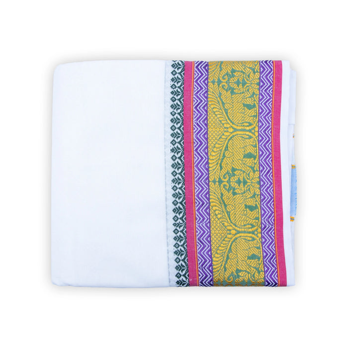 Veshti - 9 x 5 Muzham | 5 Inches Jacquard Border Dhoti/ White Colour Vesti for Men