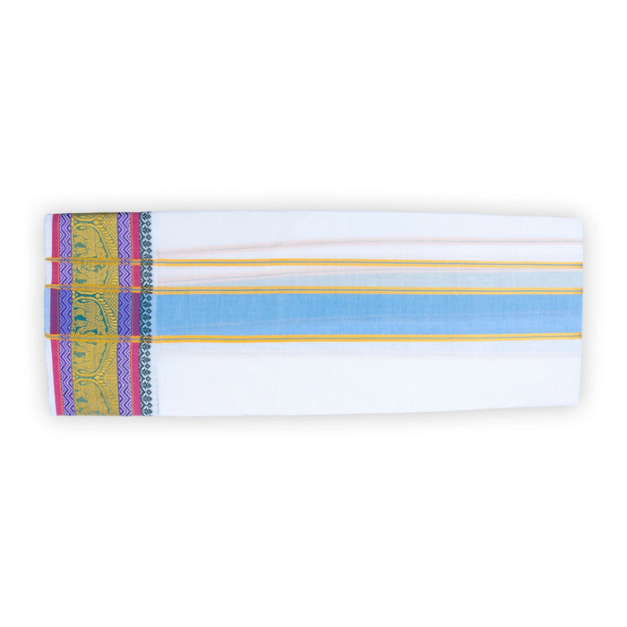 Veshti - 9 x 5 Muzham | 5 Inches Jacquard Border Dhoti/ White Colour Vesti for Men