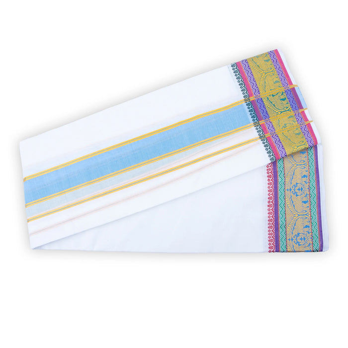 Veshti - 9 x 5 Muzham | 5 Inches Jacquard Border Dhoti/ White Colour Vesti for Men