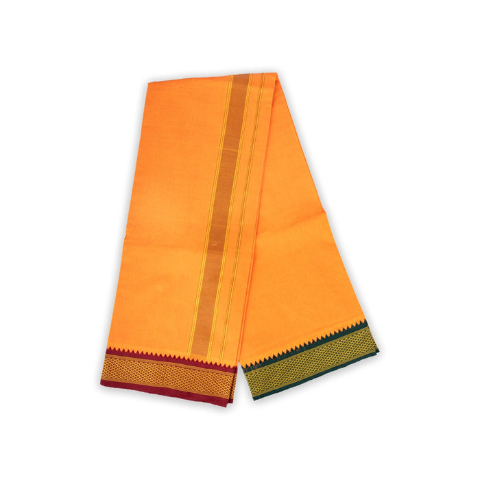 Cotton Dhoti - 2 Mtrs | Orange Colour Vesti / Padayappa Border Mundu / Traditonal Veshti For Men