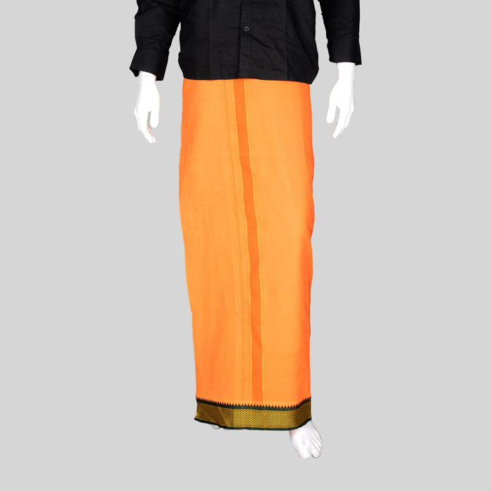 Cotton Dhoti - 2 Mtrs | Orange Colour Vesti / Padayappa Border Mundu / Traditonal Veshti For Men