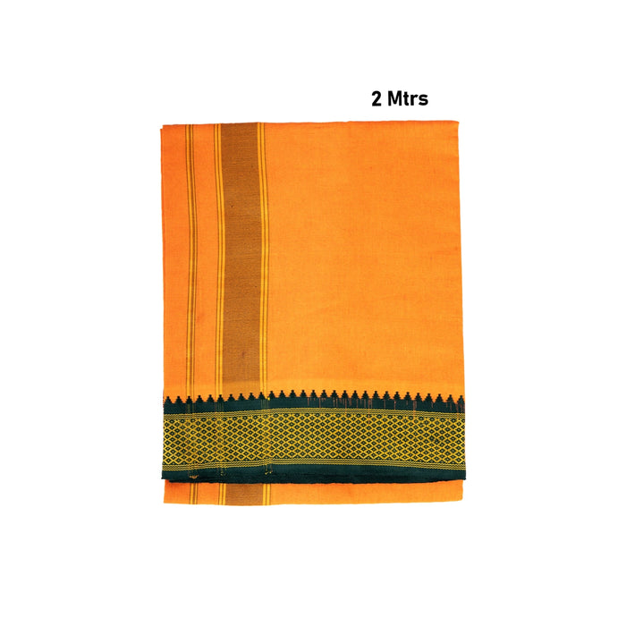 Cotton Dhoti - 2 Mtrs | Orange Colour Vesti / Padayappa Border Mundu / Traditonal Veshti For Men