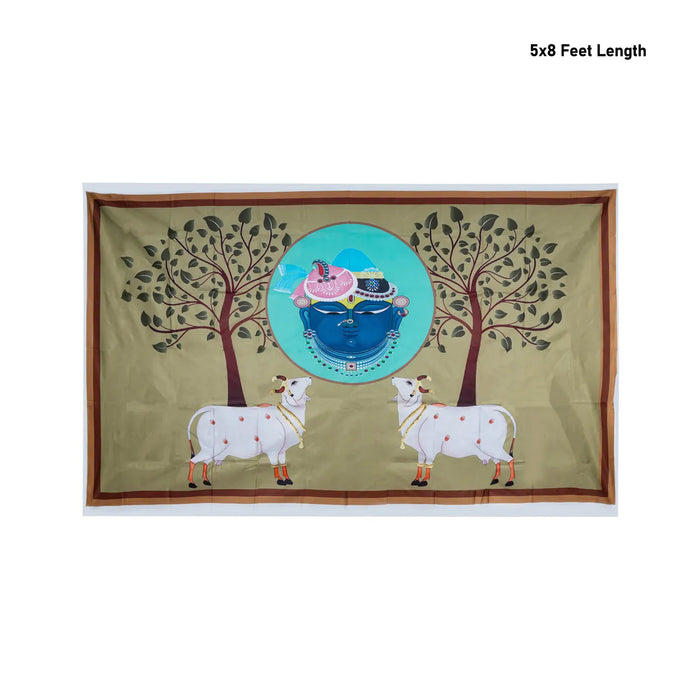 Pooja Room Screen - 5 X 8 Feet | Satin Curtain/ Temple Screen/ Assorted Design Pooja Curtain