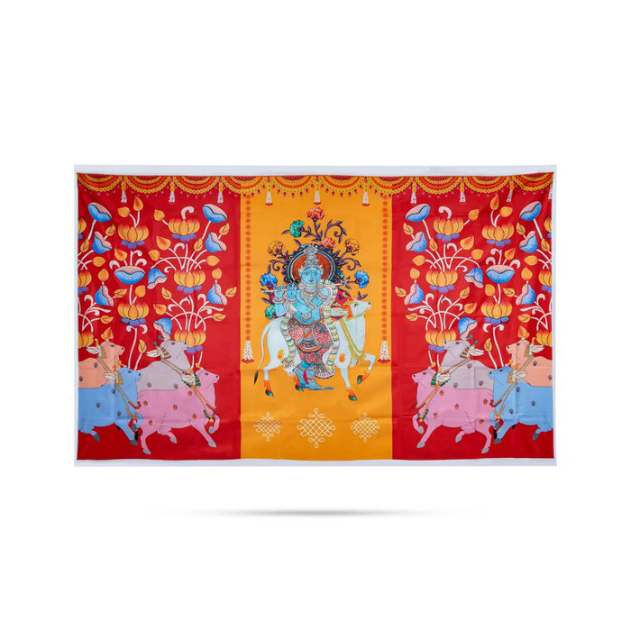 Pooja Room Screen - 5 X 8 Feet | Satin Curtain/ Temple Screen/ Assorted Design Pooja Curtain