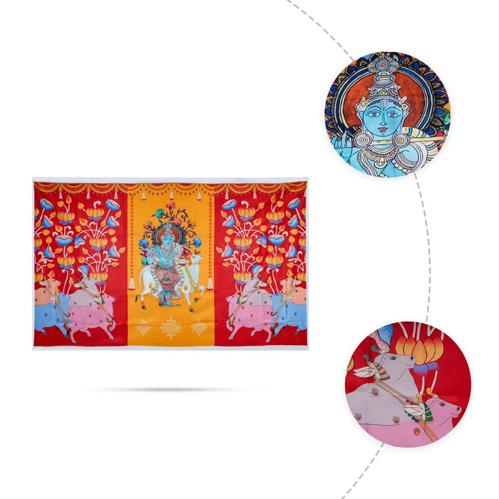 Pooja Room Screen - 5 X 8 Feet | Satin Curtain/ Temple Screen/ Assorted Design Pooja Curtain