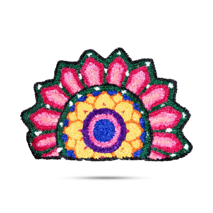 Rangoli Mat - 24 Inches | Flower Design Canvas Muggu Mat/ Half Circle Rangoli Floor Mat For Home Decor