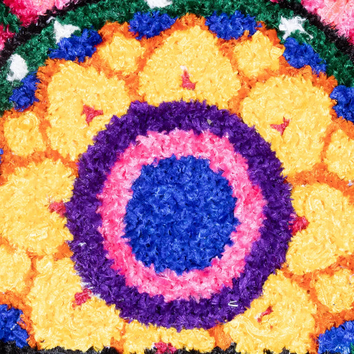 Rangoli Mat - 24 Inches | Flower Design Canvas Muggu Mat/ Half Circle Rangoli Floor Mat For Home Decor