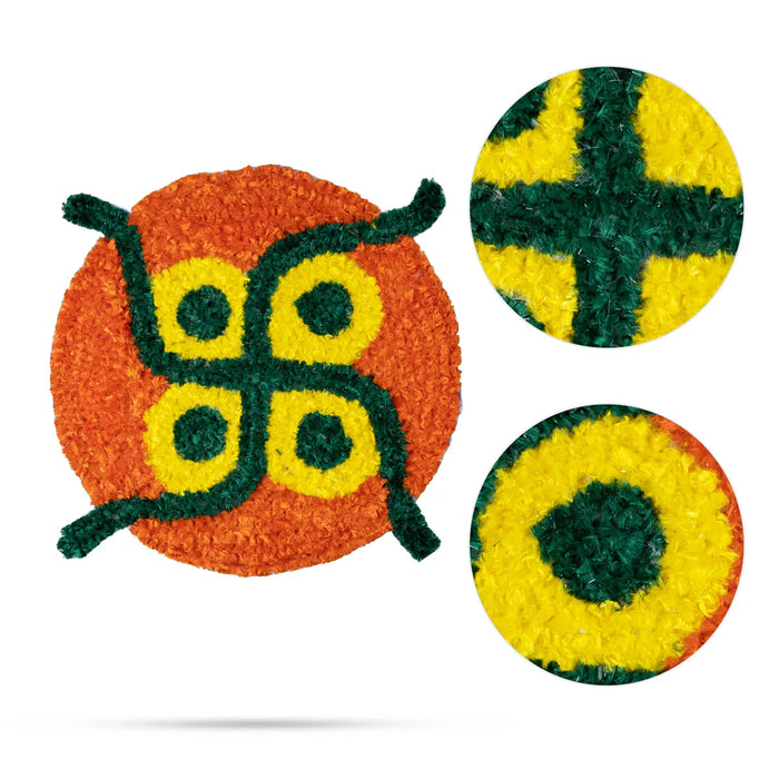 Canvas Rangoli Mat - 12 Inch Dia | Printed Rangoli Mat/ Reusable Floor Rangoli For Pooja Decor