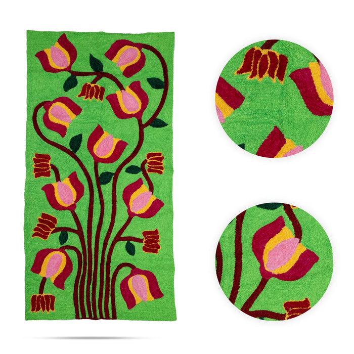 Floral Rangoli Mat - 4 x 8 Feet | Large Canvas Floor Mat / Decorative Mat For Festival & Pooja Use