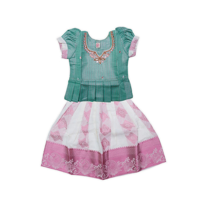 Kerala Cotton Pattu Pavadai Sattai Pair | Size 0/Traditional Dress/Skirt And Top For Baby Girls/Assorted Colour