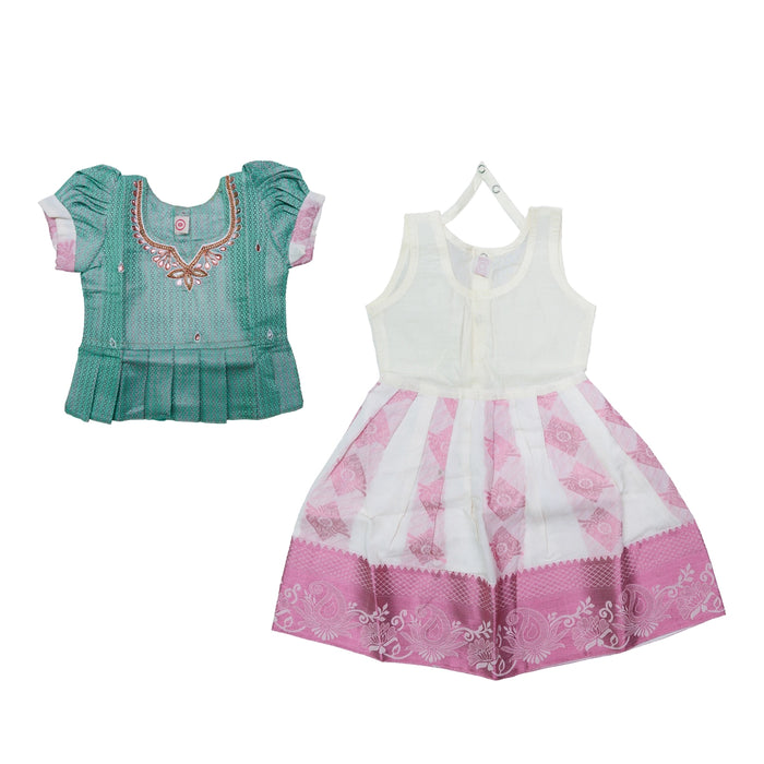 Kerala Cotton Pattu Pavadai Sattai Pair | Size 0/Traditional Dress/Skirt And Top For Baby Girls/Assorted Colour