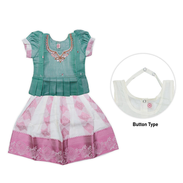 Kerala Cotton Pattu Pavadai Sattai Pair | Size 0/Traditional Dress/Skirt And Top For Baby Girls/Assorted Colour