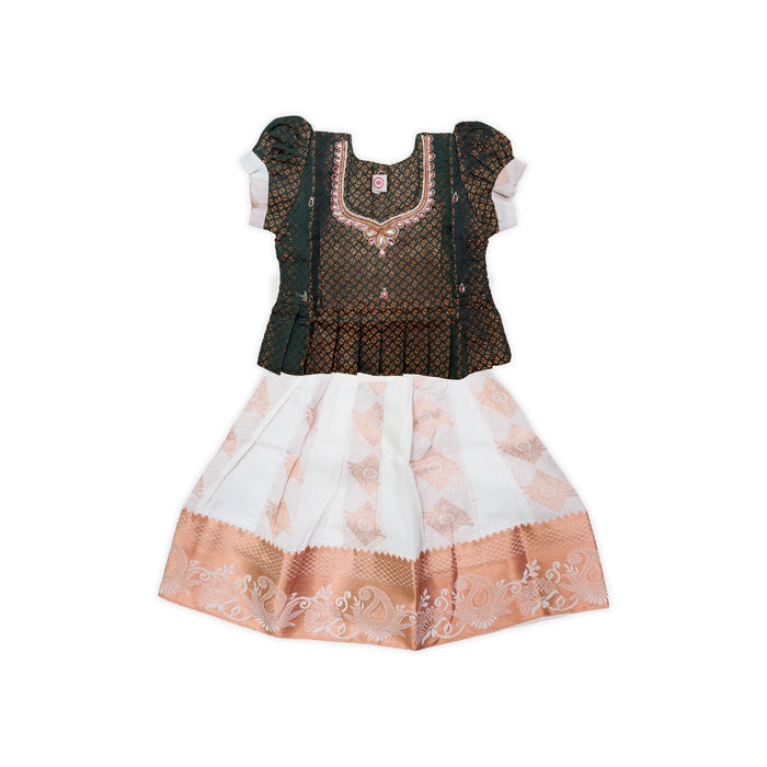 Kerala Cotton Pattu Pavadai Sattai Pair | Size 0/Traditional Dress/Skirt And Top For Baby Girls/Assorted Colour