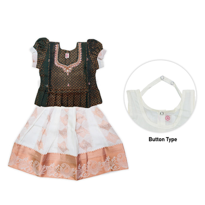 Kerala Cotton Pattu Pavadai Sattai Pair | Size 0/Traditional Dress/Skirt And Top For Baby Girls/Assorted Colour