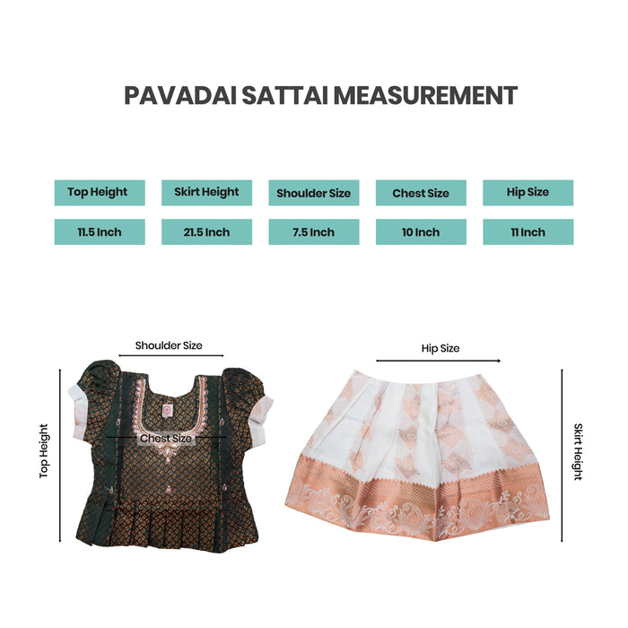 Kerala Cotton Pattu Pavadai Sattai Pair | Size 0/Traditional Dress/Skirt And Top For Baby Girls/Assorted Colour