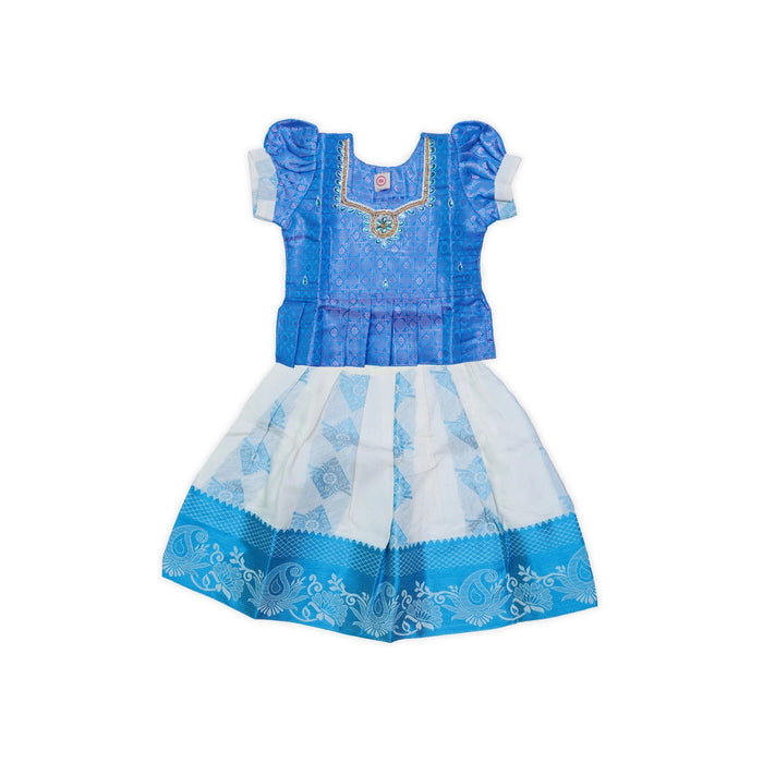 Kerala Cotton Pattu Pavadai Sattai Pair | Size 0/Traditional Dress/Skirt And Top For Baby Girls/Assorted Colour