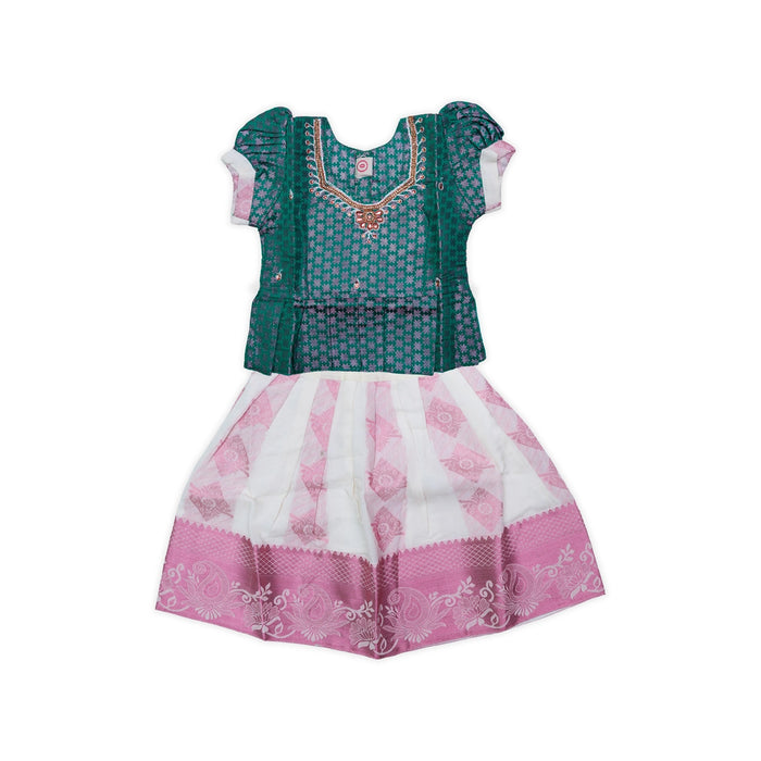 Kerala Cotton Pattu Pavadai Sattai Pair | Size 0/Traditional Dress/Skirt And Top For Baby Girls/Assorted Colour