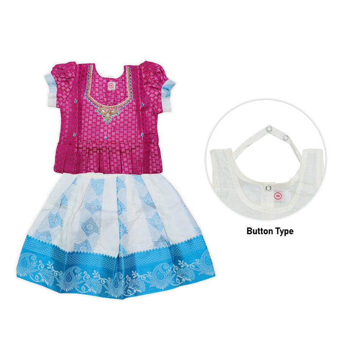 Kerala Cotton Pattu Pavadai Sattai Pair | Size 0/Traditional Dress/Skirt And Top For Baby Girls/Assorted Colour