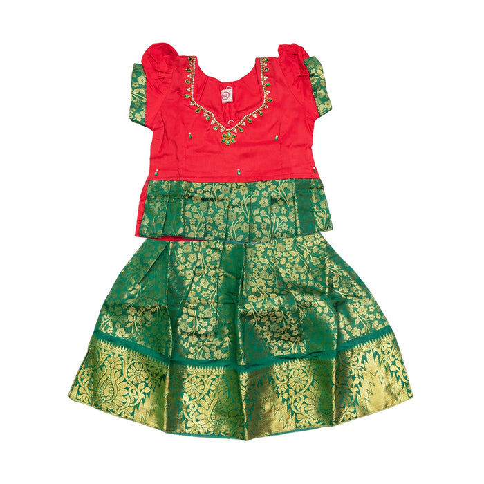 Pattu Pavadai Sattai Pair - Size 0 | Jacquard Skirt And Top/Traditional Dress For Baby Girls/ Assorted Colour