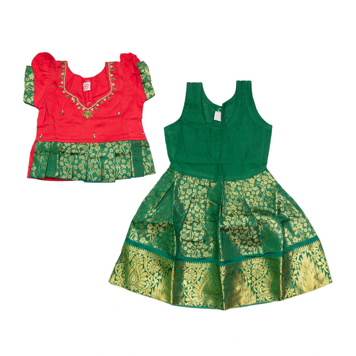Pattu Pavadai Sattai Pair - Size 0 | Jacquard Skirt And Top/Traditional Dress For Baby Girls/ Assorted Colour