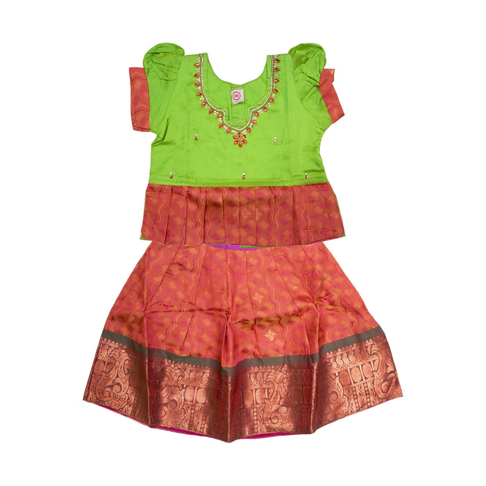 Pattu Pavadai Sattai Pair - Size 0 | Jacquard Skirt And Top/Traditional Dress For Baby Girls/ Assorted Colour