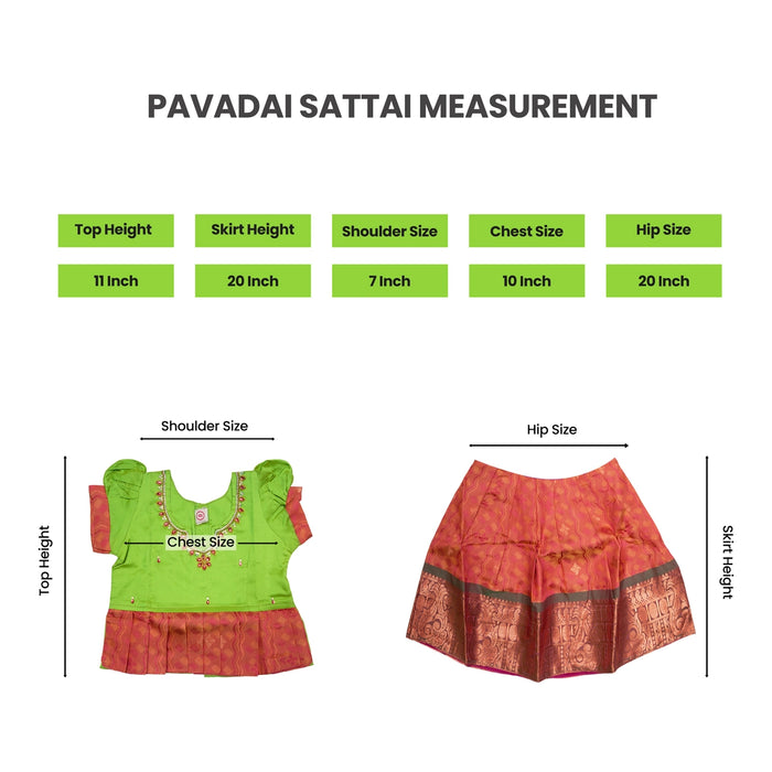 Pattu Pavadai Sattai Pair - Size 0 | Jacquard Skirt And Top/Traditional Dress For Baby Girls/ Assorted Colour