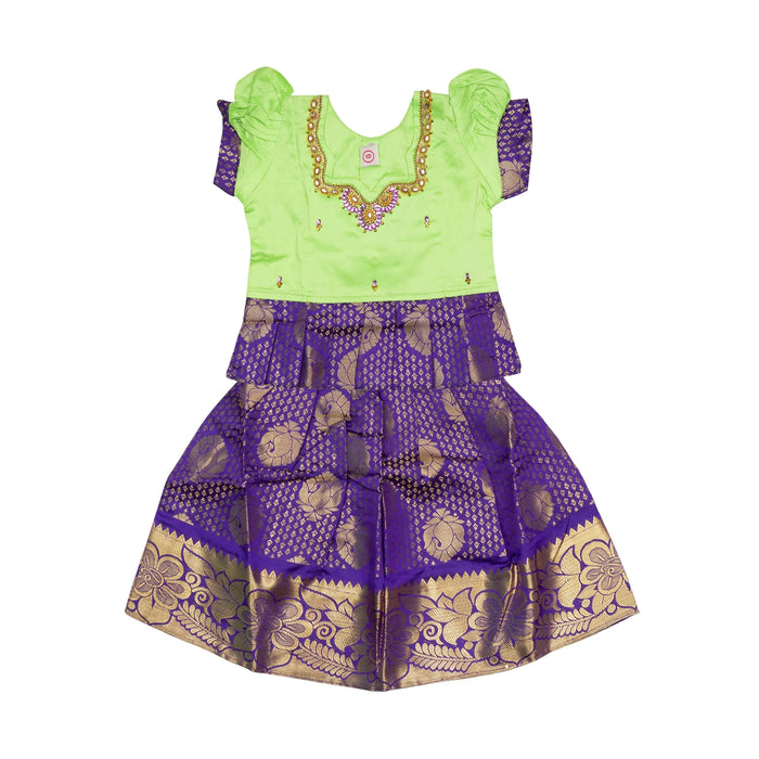 Pattu Pavadai Sattai Pair - Size 0 | Jacquard Skirt And Top/Traditional Dress For Baby Girls/ Assorted Colour