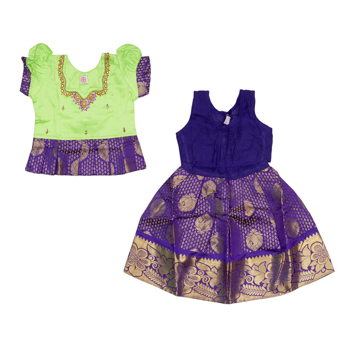 Pattu Pavadai Sattai Pair - Size 0 | Jacquard Skirt And Top/Traditional Dress For Baby Girls/ Assorted Colour