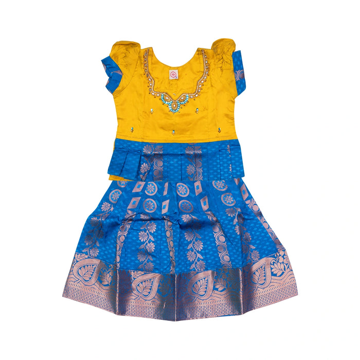 Pattu Pavadai Sattai Pair - Size 0 | Jacquard Skirt And Top/Traditional Dress For Baby Girls/ Assorted Colour
