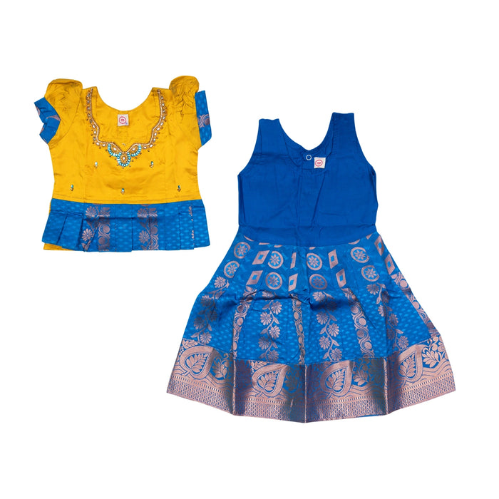 Pattu Pavadai Sattai Pair - Size 0 | Jacquard Skirt And Top/Traditional Dress For Baby Girls/ Assorted Colour
