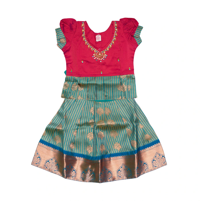 Pattu Pavadai Sattai Pair - Size 0 | Jacquard Skirt And Top/Traditional Dress For Baby Girls/ Assorted Colour