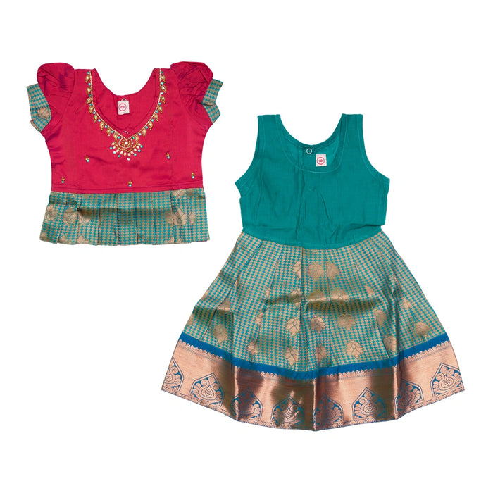 Pattu Pavadai Sattai Pair - Size 0 | Jacquard Skirt And Top/Traditional Dress For Baby Girls/ Assorted Colour