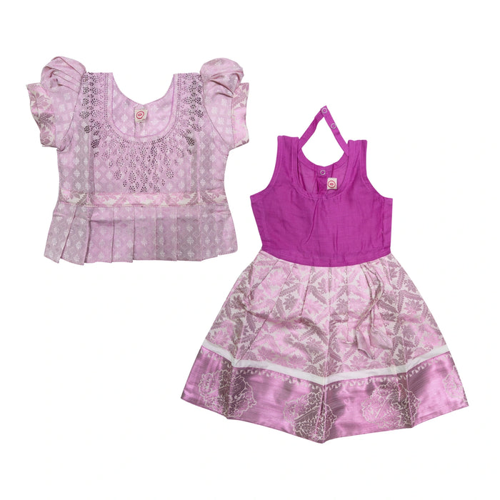 Pattu Pavadai Sattai Pair - Size 0 | Skirt And Top/ Traditional Dress For Baby Girls/ Assorted Colour & Design