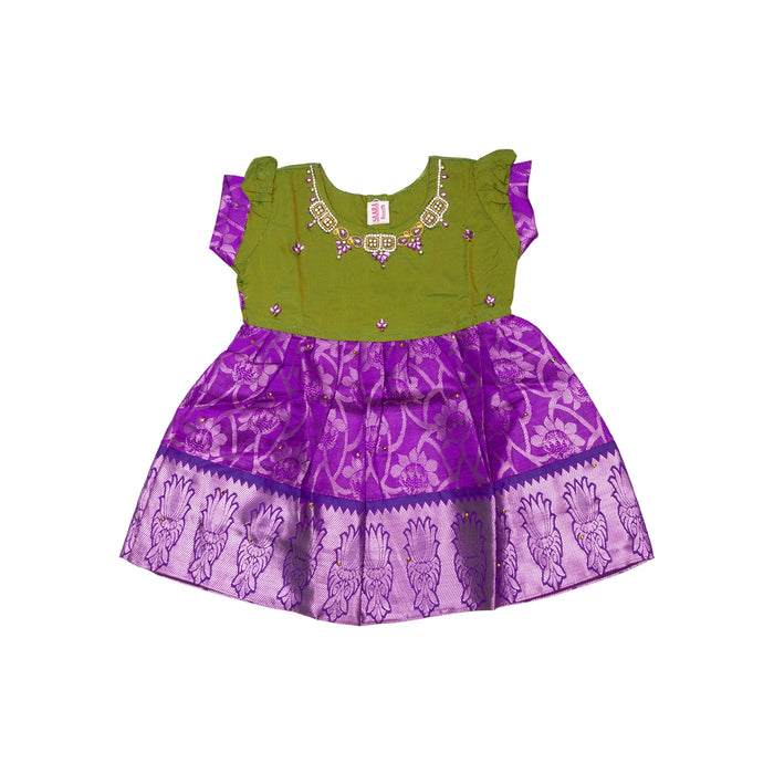 Pattu Frock Dress - Size 6 Month | Readymade Dress/ Varanasi Gown Dress For Baby Girls/ Assorted Colour&Design