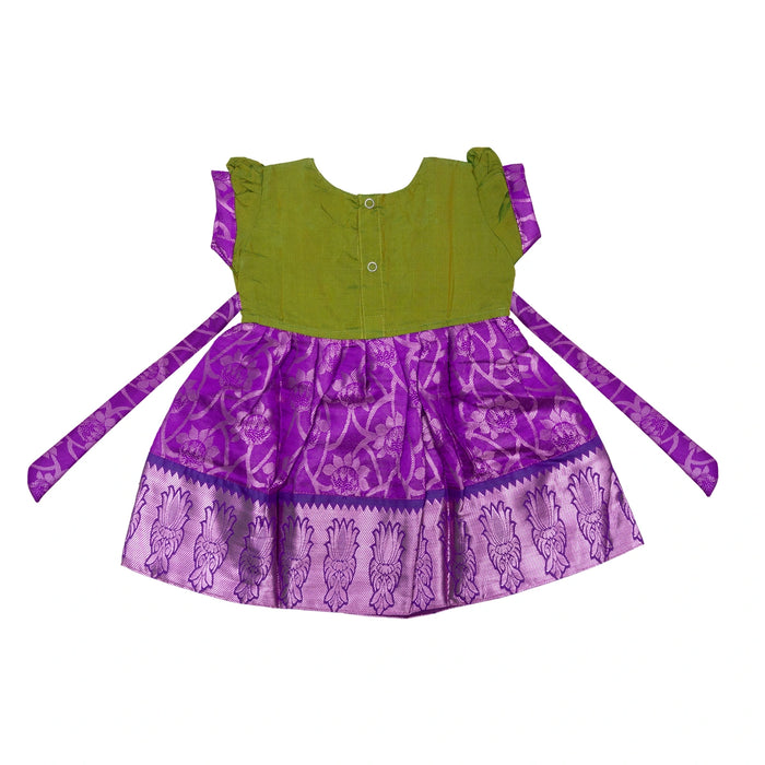 Pattu Frock Dress - Size 6 Month | Readymade Dress/ Varanasi Gown Dress For Baby Girls/ Assorted Colour&Design