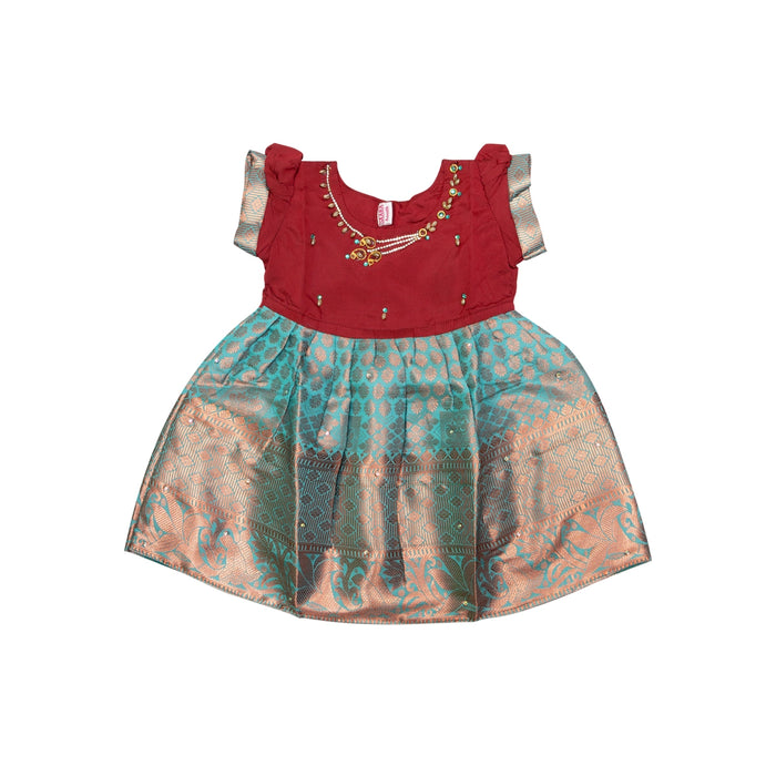 Pattu Frock Dress - Size 6 Month | Readymade Dress/ Varanasi Gown Dress For Baby Girls/ Assorted Colour&Design