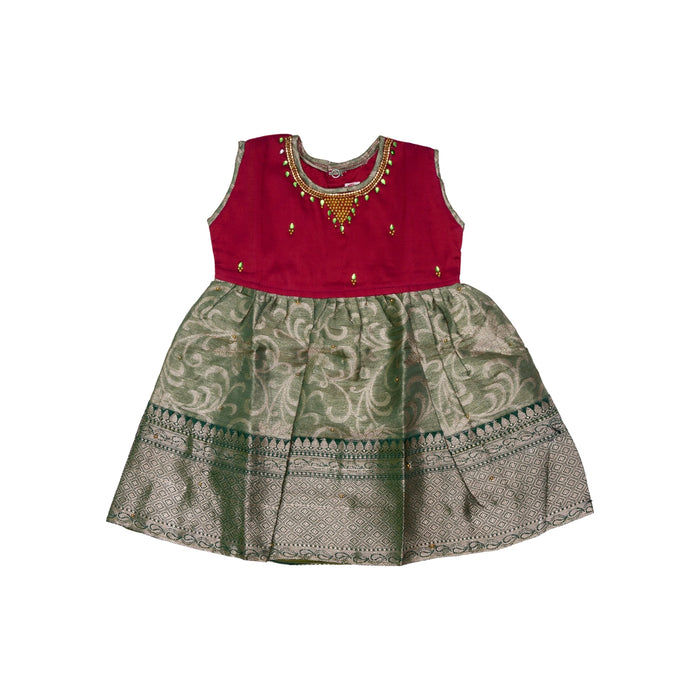 Pattu Frock Dress - Size 6 Month | Readymade Dress/ Varanasi Gown Dress For Baby Girls/ Assorted Colour&Design