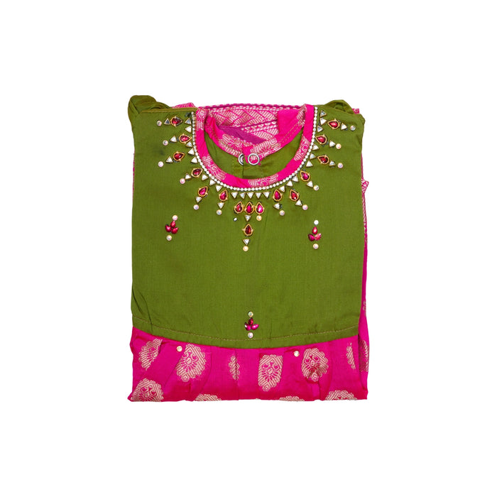 Pattu Frock Dress - Size 6 Month | Readymade Dress/ Varanasi Gown Dress For Baby Girls/ Assorted Colour&Design
