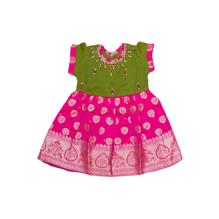 Pattu Frock Dress - Size 6 Month | Readymade Dress/ Varanasi Gown Dress For Baby Girls/ Assorted Colour&Design