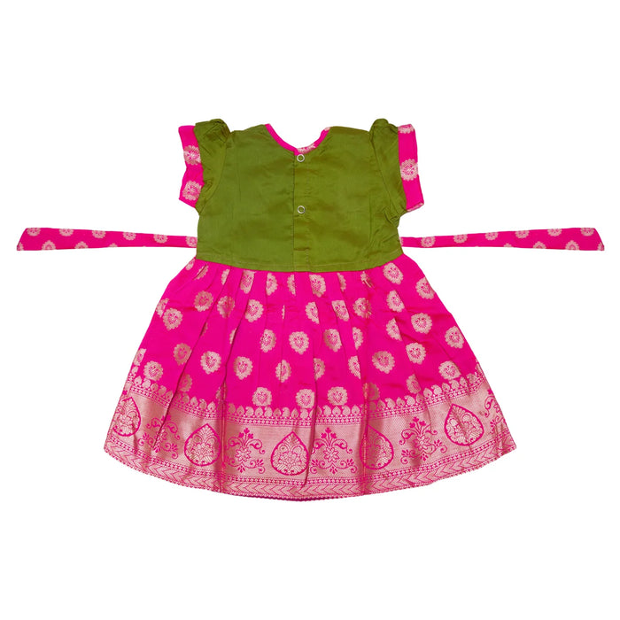 Pattu Frock Dress - Size 6 Month | Readymade Dress/ Varanasi Gown Dress For Baby Girls/ Assorted Colour&Design