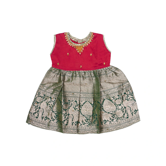 Pattu Frock Dress - Size 6 Month | Readymade Dress/ Varanasi Gown Dress For Baby Girls/ Assorted Colour&Design