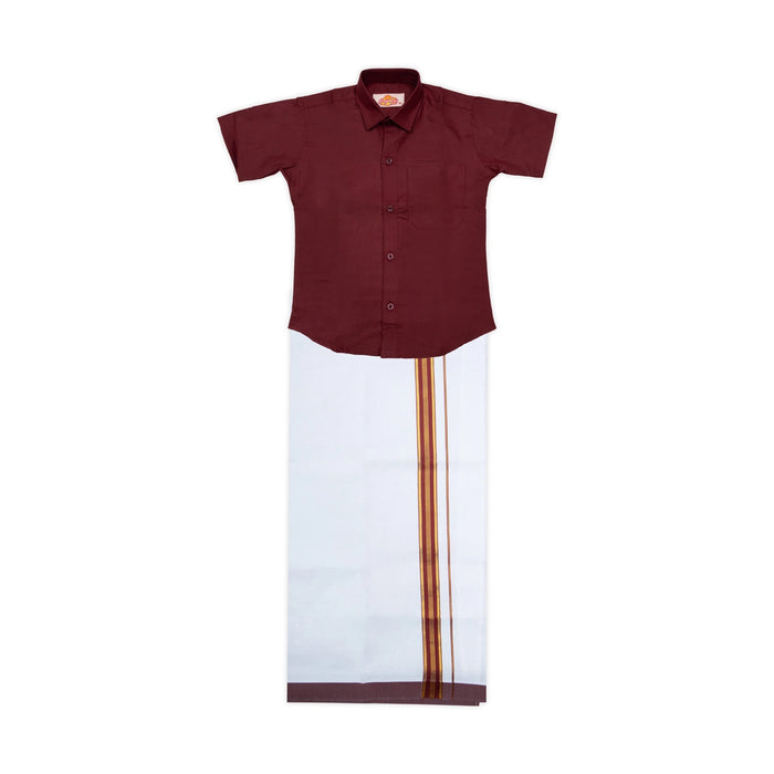 Veshti Shirt Pair | Size 1 - 2/ Traditional Dress/ Velcro Dhoti Shirt For Boys Festival Wear/ Assorted Colour
