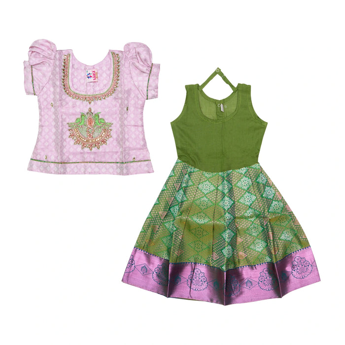 Pattu Pavadai Sattai Pair | Size 22 - 24/ Traditional Dress/ Skirt And Top For Baby Girls/ Assorted Colour
