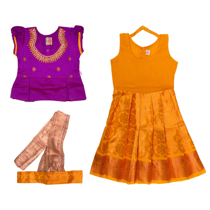 Pattu Pavadai Sattai- Size 16-18 | Skirt And Top/Pattu Lehenga/South Indian Dress For Functions/ Assorted Colour