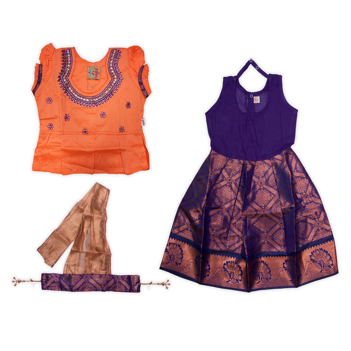 Pattu Pavadai Sattai- Size 16-18 | Skirt And Top/Pattu Lehenga/South Indian Dress For Functions/ Assorted Colour