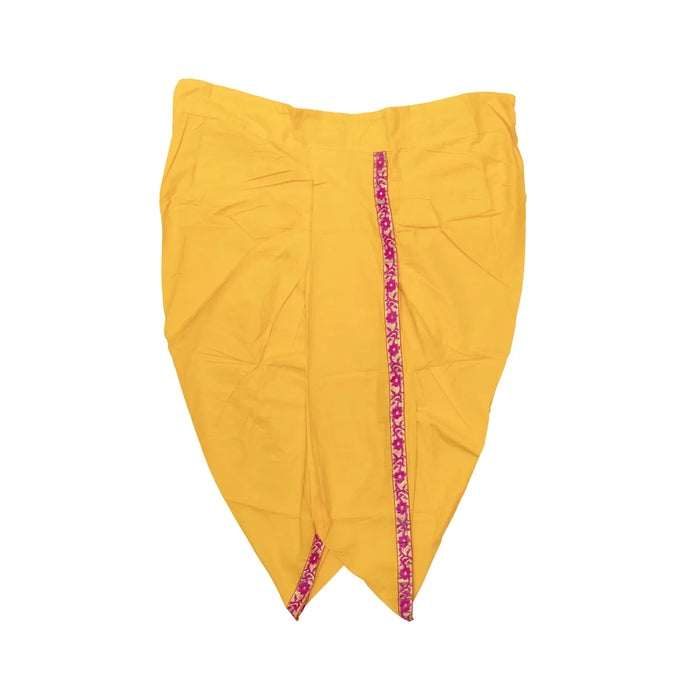 Readymade Panchakacham | Mango Yellow Colour Panchakajam/ Embroidery Border & Cotton Dhoti For Festive Occasions