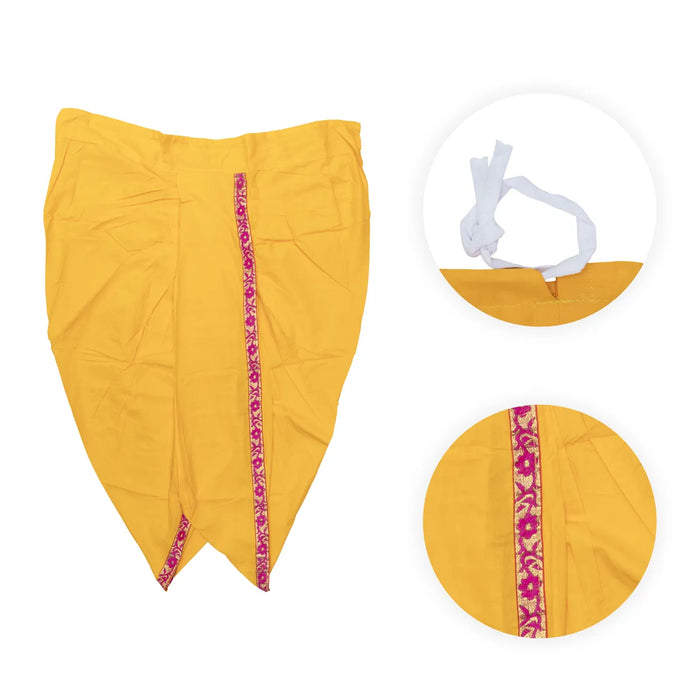 Readymade Panchakacham | Mango Yellow Colour Panchakajam/ Embroidery Border & Cotton Dhoti For Festive Occasions