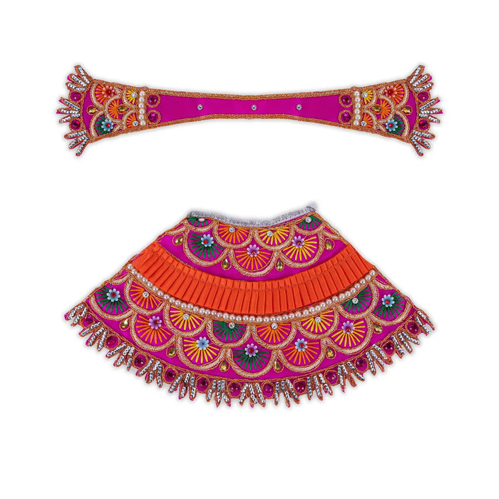 Devi Dress - 5.5 Inches | Mata Rani Poshak/ Lehenga Patka/ Embroidery Amman Pavadai For Deity Decor/ Assorted Colour