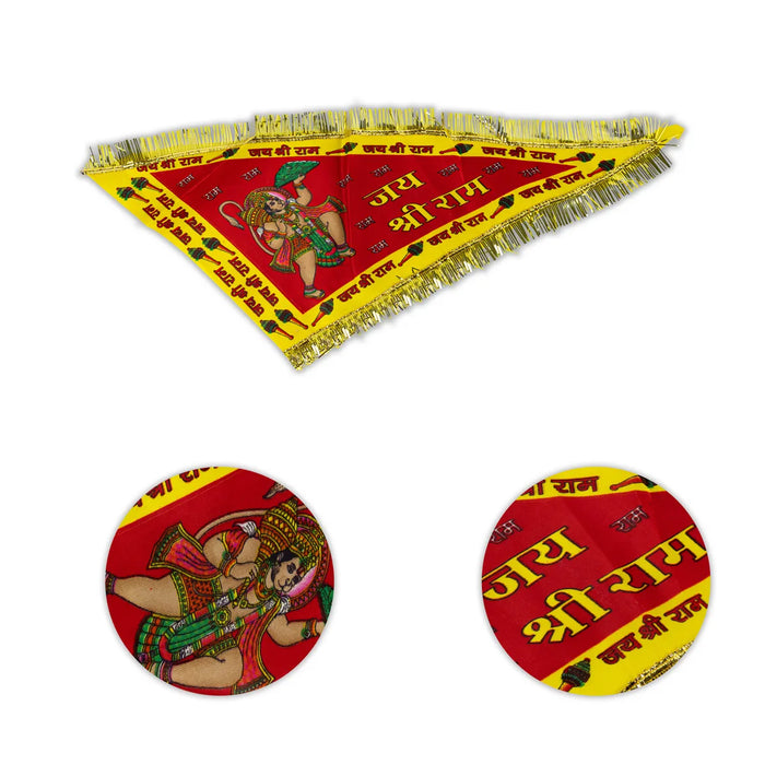Jai Shri Ram Flag - 26 Inches | Hanuman Printed Religious Dhwaj/ Hindu Pooja Flag