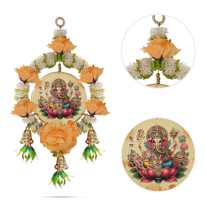 Lord Ganesha Wall Hanging - 20 Inches | Decorative Flower Hanging/ Traditional Toran For Home & Pooja Decor